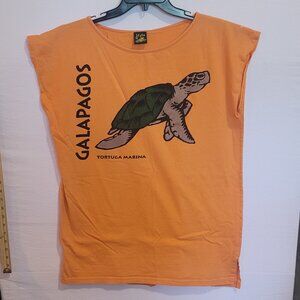 Muscle T-Shirt Orange Size LRG Unisex GALAPAGOS TORTUGA MARINA Graphic Print